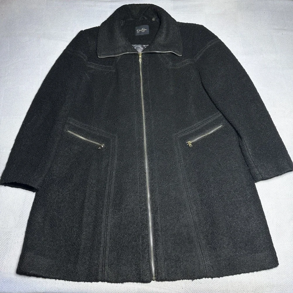 Jessica Simpson Black Wool Blend Boucle Textured Long Coat Women's Size‎ 2X